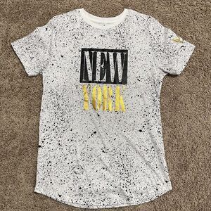 New York Shirt Men Medium White Gold Dalmatian Splatter NYC Upstanders Slim Fit